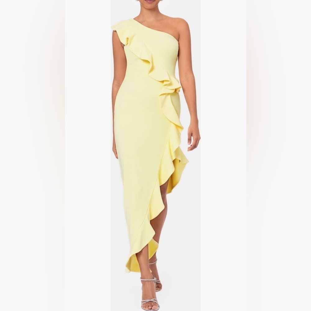 Betsy & Adam One Shoulder Ruffle Dress Size 12 B806
